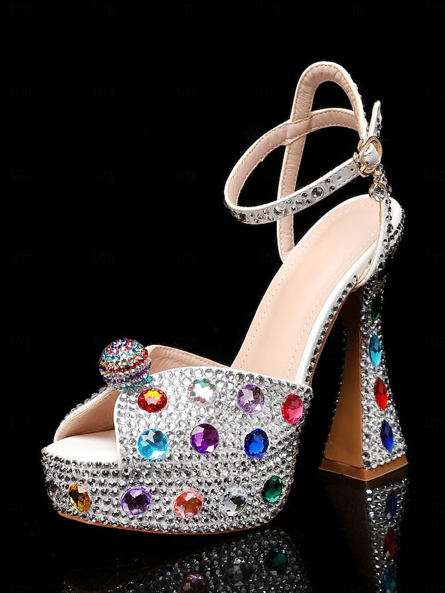 High Heel Sandals Matching Rhinestone Platform Women's with