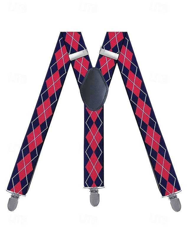 – Suspenders Classic Pattern Clip-On Argyle Men's