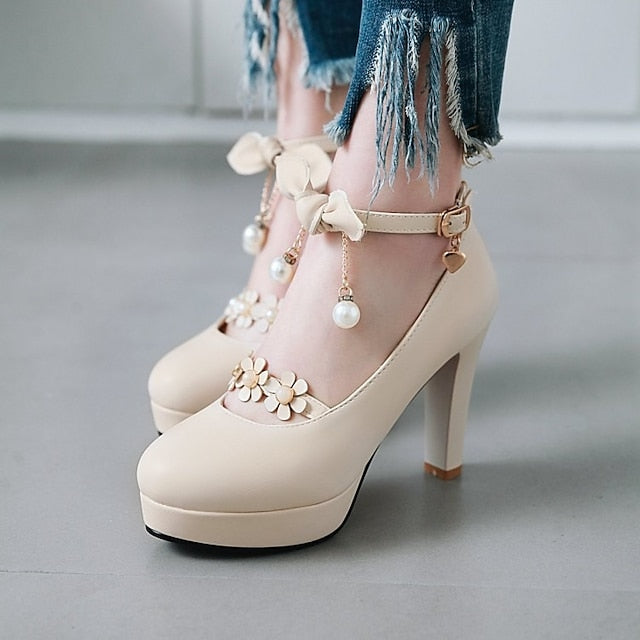 White Wedding Heels Elegant â€?Platform Jane Mary Girls'