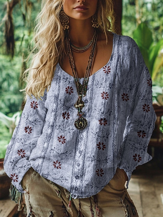 Women's Western Blouse Boho Shirt Blouse Flower Modern