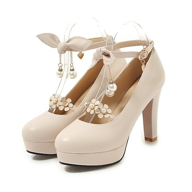 White Wedding Heels Elegant â€?Platform Jane Mary Girls'