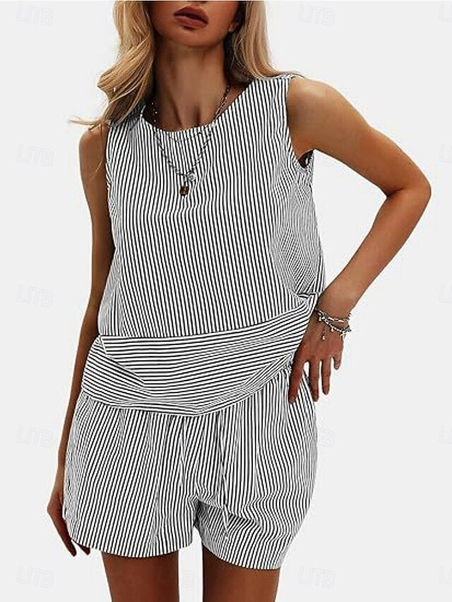 Women's Shorts Sets Bolero Top Sleeveless Round Neck