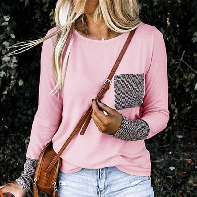 Women's T Shirt Print Plain Basic Long Sleeve Round Neck