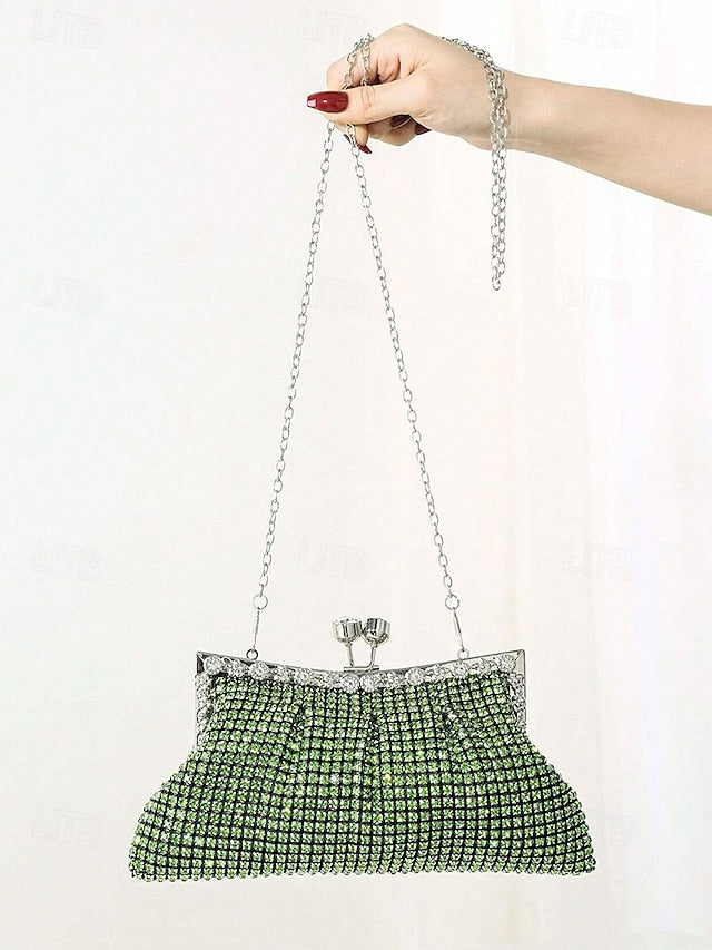 – Rhinestone Women's Clutch Vintage Purse Sage Green