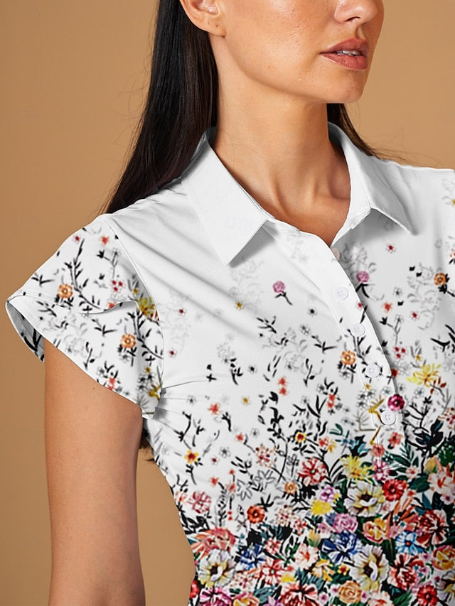 Women's Golf Polo Shirt White Short Sleeve Top Ladies Golf
