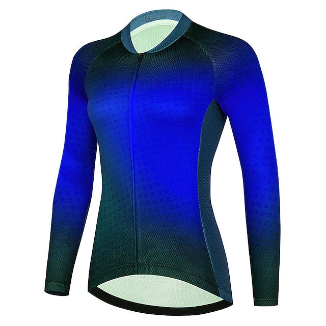 Women's Cycling Jersey Gradient Plaid Checkered Long Sleeve