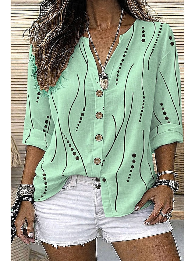 Women's Shirt Tunic Summer Tops Buttons Graphic Geometric