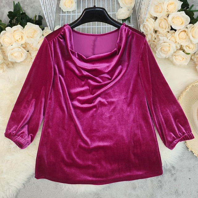 Women's Shirt Elegant Dressy Satin Top Ruched Plain Vintage