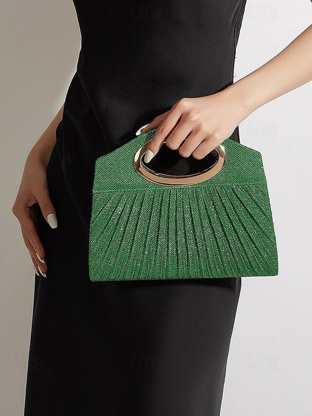 Bag Evening Gold Glitter Clutch Women's with Handle