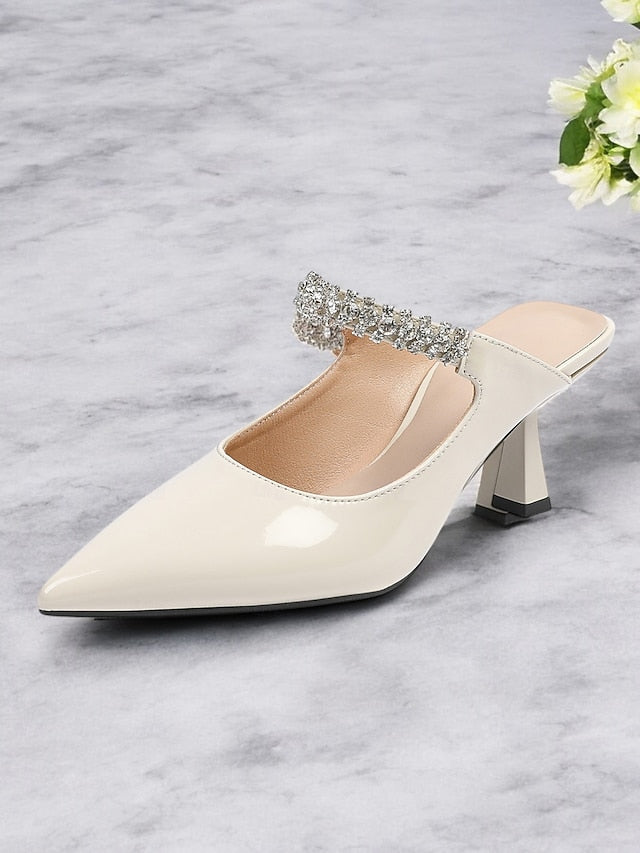 Pointed-Toe Heeled Slip-On Rhinestone Women's Embellished