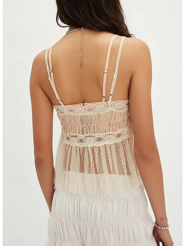 Women's Blouse Lace Tops Lace Patchwork Plain Stylish Sexy