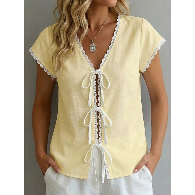 Women's Lace Tops Lace Trim Solid Color Elegant Short