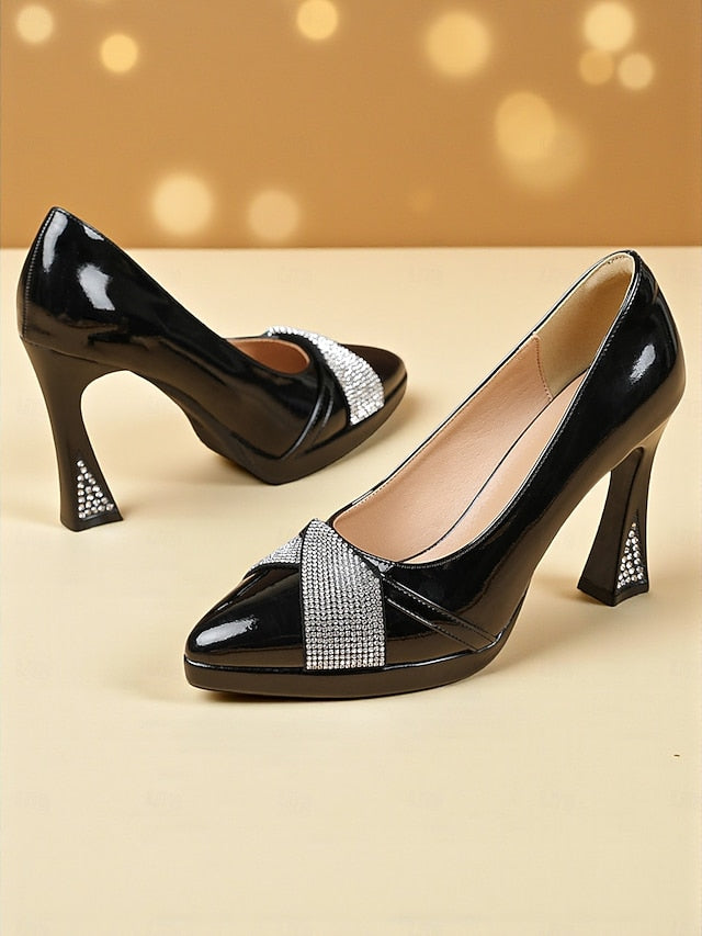 Heels Pointed Burgundy Toe Leather Women's Patent with