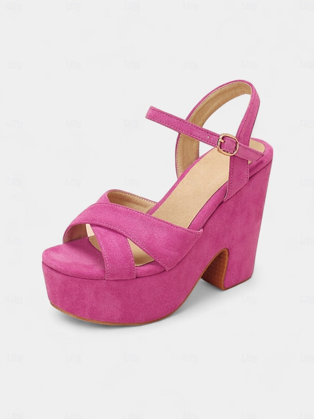 Sandals Ankle Pink Platform with Strap Hot Suede Women's -