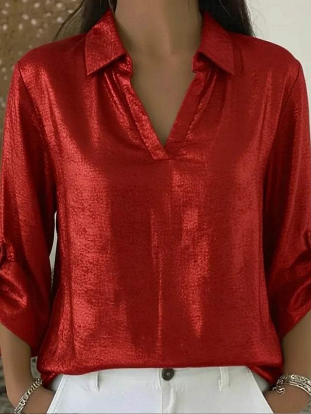 Women's Satin Shirt Dress Shirt Blouse Solid Color Elegant