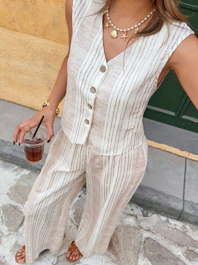 Women's Two Piece Sets Vest Pants Sets Sleeveless V Neck