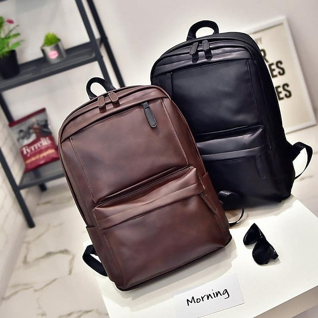 with Leather Backpack Black Faux Front Zipper Men's Pocket