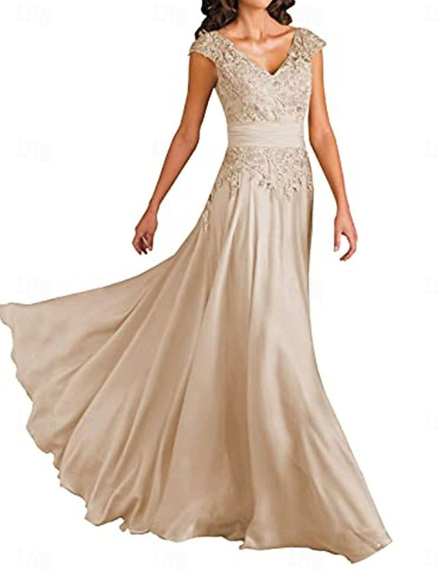 Elegant Bride Mother of the A-Line Dress Simple Floor Neck V