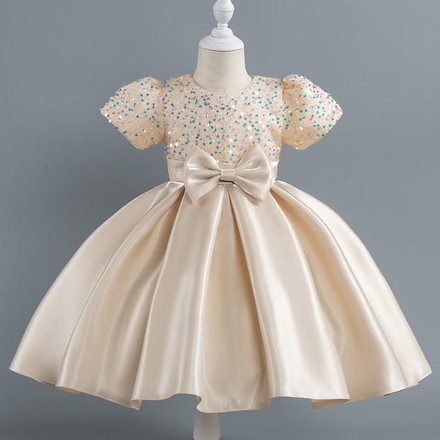 Dress Sequin Short Party Wedding Girls' Sleeve Toddler