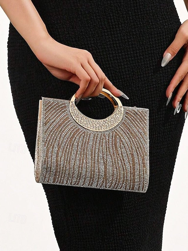 – Round Handle Clutch Evening Women's with Rhinestone Bag