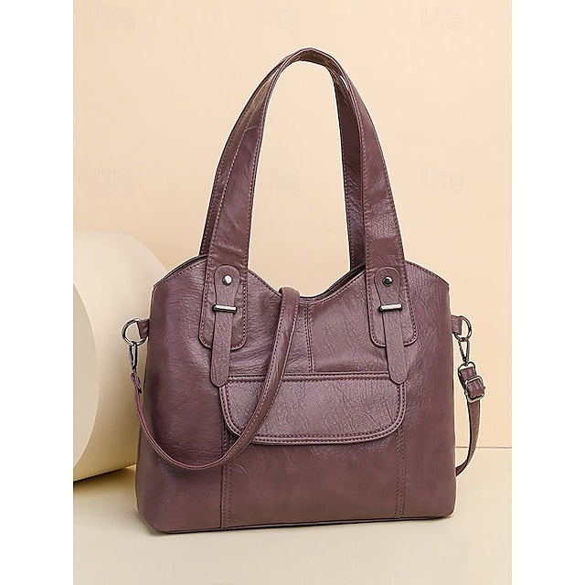 Bag Women's Vintage Dual Faux Tote with Leather Brown
