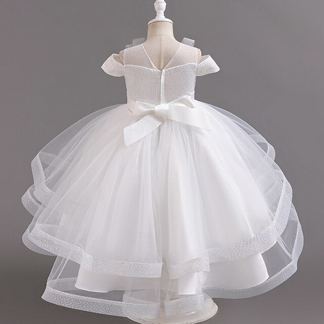 Short Color Kids Solid Wedding Dress Party Sleeve Girls'