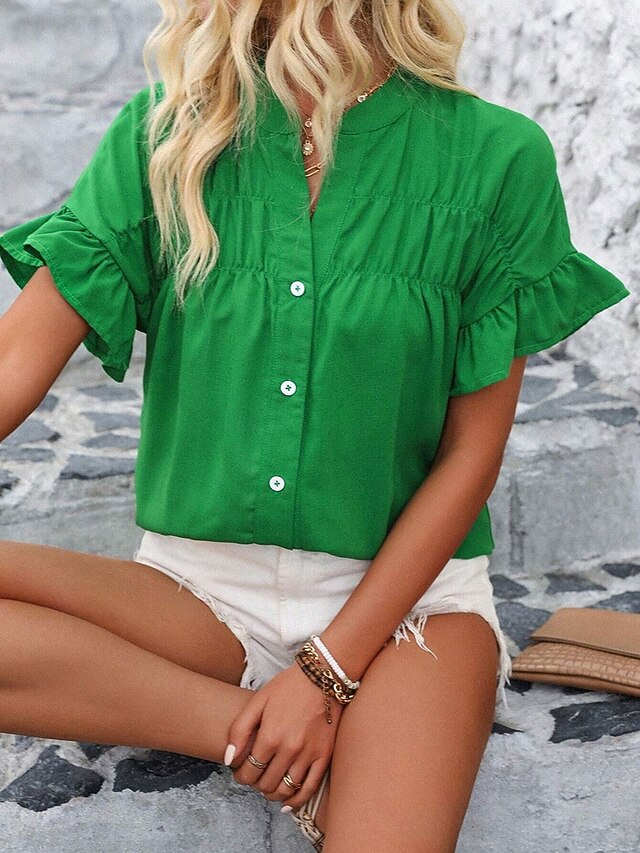 Women's Shirt Blouse Patchwork Buttons Plain Vintage