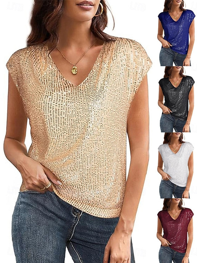 Women's Blouse Sequin Tops Sequins Plain Stylish Classic