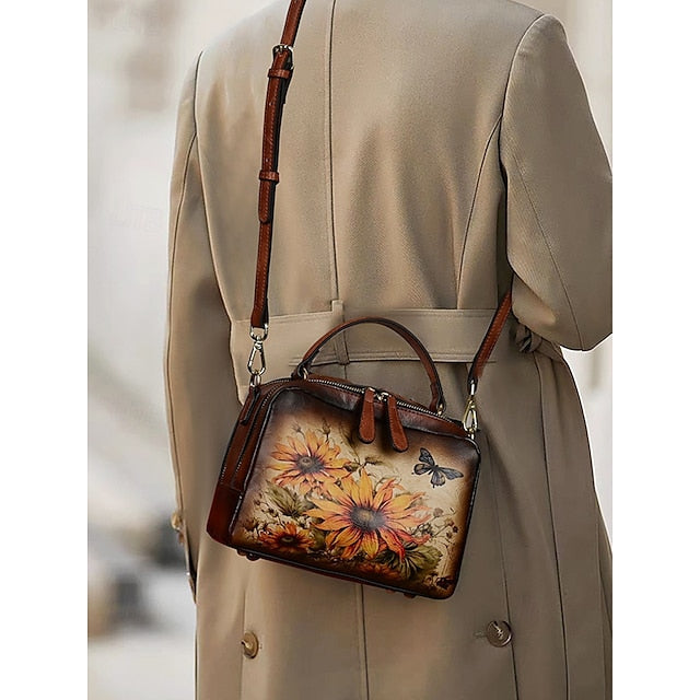 Sunflower – Print Butterfly and Vintage with Handbag Leather