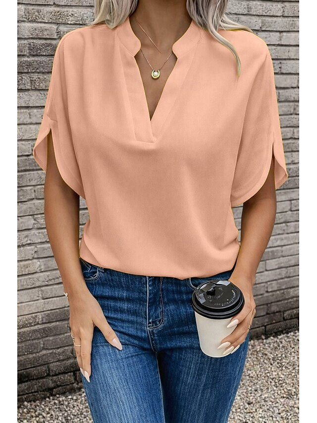 Blouse Dressy Tops Women's Black White Yellow Solid / Plain