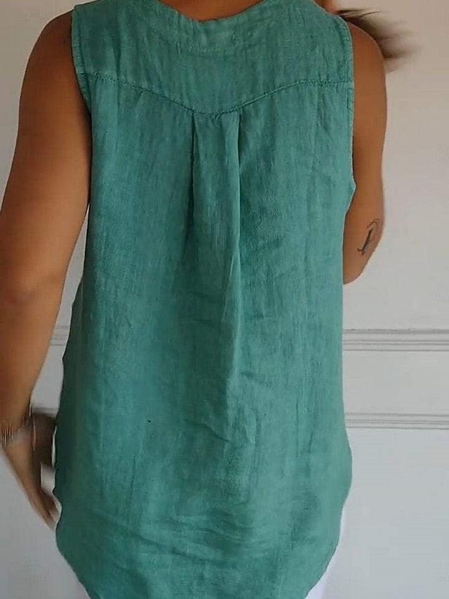 Women's Shirt Blouse Faux Cotton Linen Plain Stylish Casual