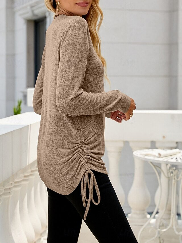 Women's Blouse Smocked Solid Color Stylish Casual Long