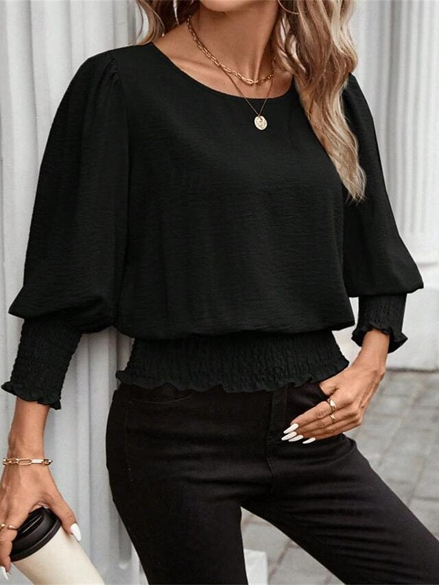 Women's T Shirt Ruffle Patchwork Solid Color Elegant