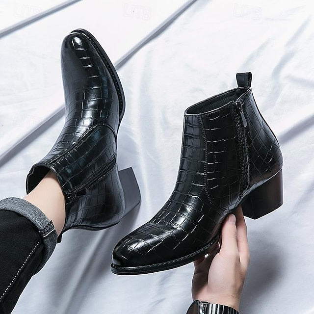 Boots Pattern Brown Men's - Ankle Faux Leather Crocodile