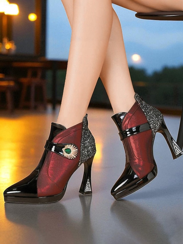 High Ankle Heel Glitter Boots Women's