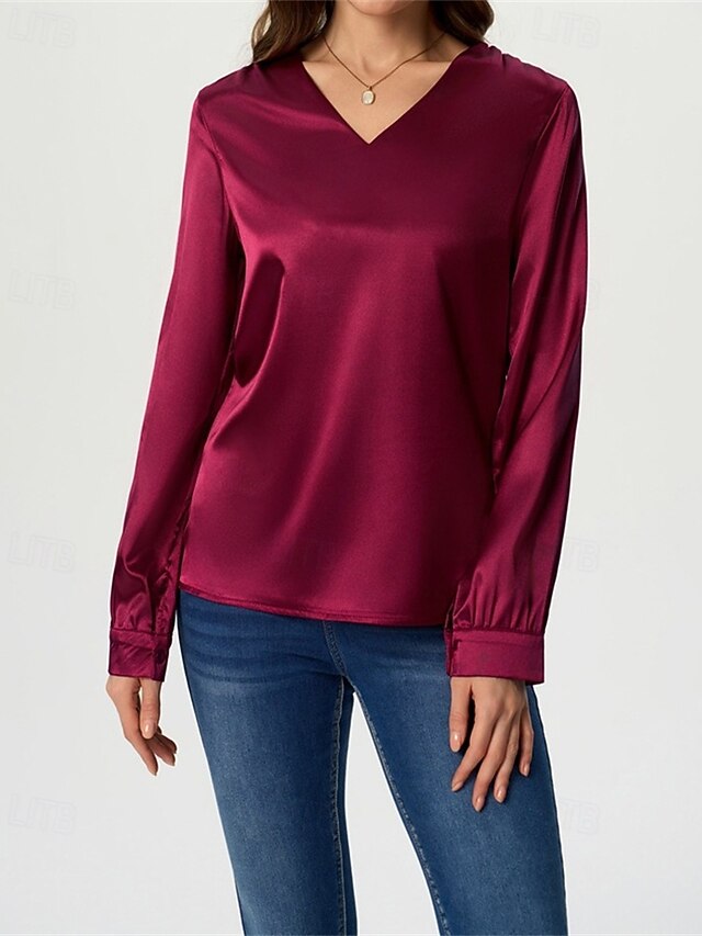 Women's Shirt Elegant Dressy Satin Top Solid Color Stylish