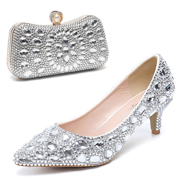 Women's and Heel Kitten Crystal-Embellished Shoes Matching