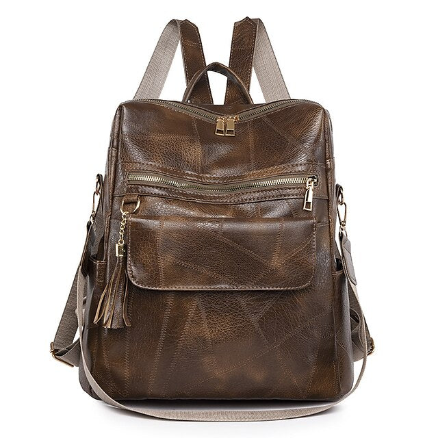 Women's with Vintage Tassel and Purse Leather Backpack Faux