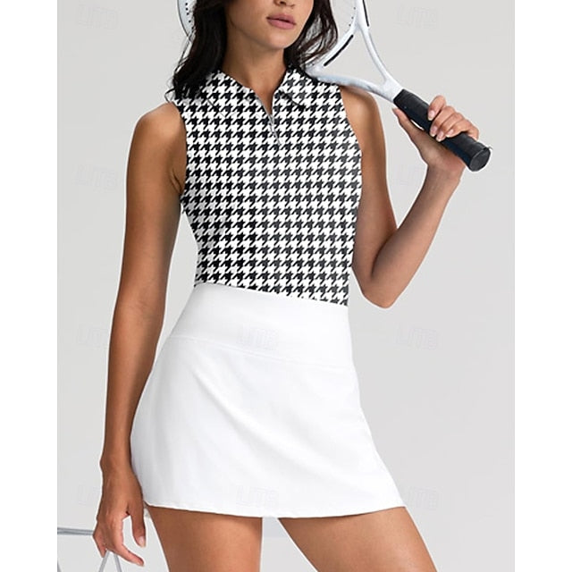 Women's Houndstooth Sport Shirt Golf Polo Shirt Tennis