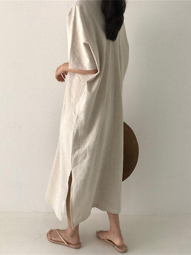 Women's Black Apricot Summer Spring Maxi Dress Cotton Blend