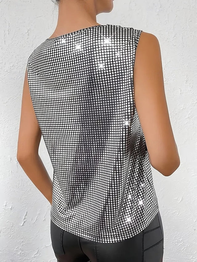 Women's Camisole Tank Top Sequins Solid Color Party Stylish