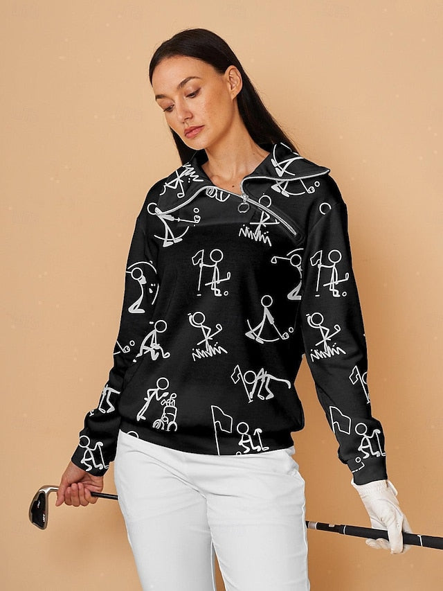 Women's Golf Pullover Sweatshirt Black Long Sleeve Top