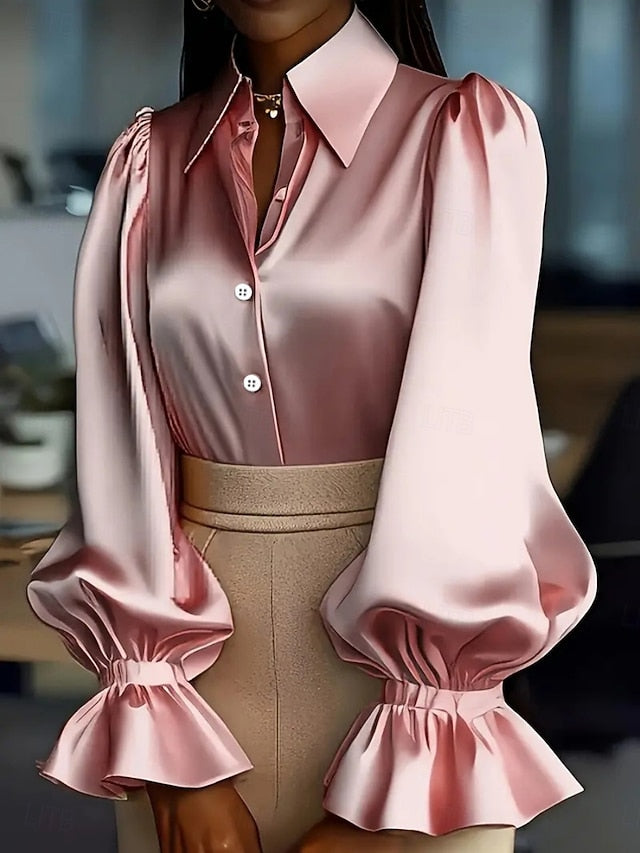 Women's Blouse Buttons Solid Color Elegant Ladies Stylish