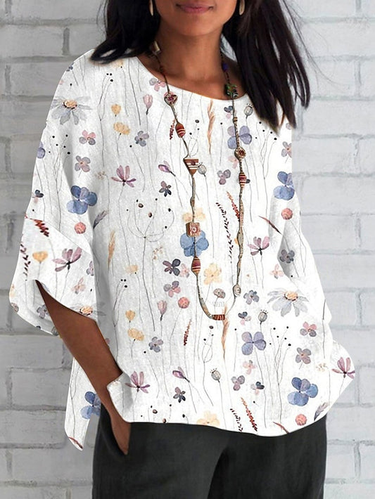 Women's Shirt Faux Cotton Linen Print Floral Daily Casual