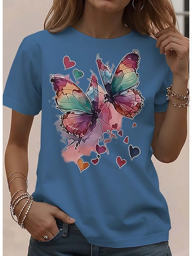 Women's T Shirt Graphic Animal Butterfly Vintage Stylish