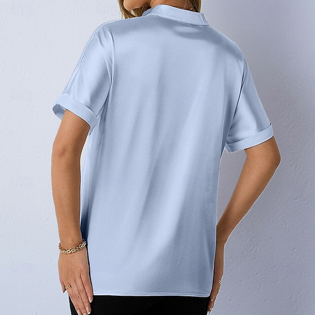 Women's Shirt Satin Blouse Dress Shirt Button Up Shirt