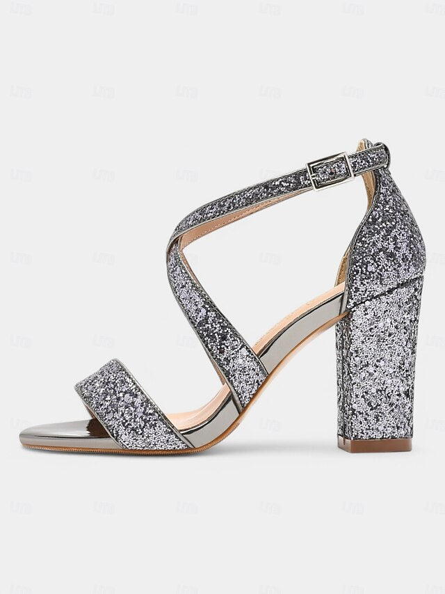 Block Gold Glitter Sandals Women's Heel