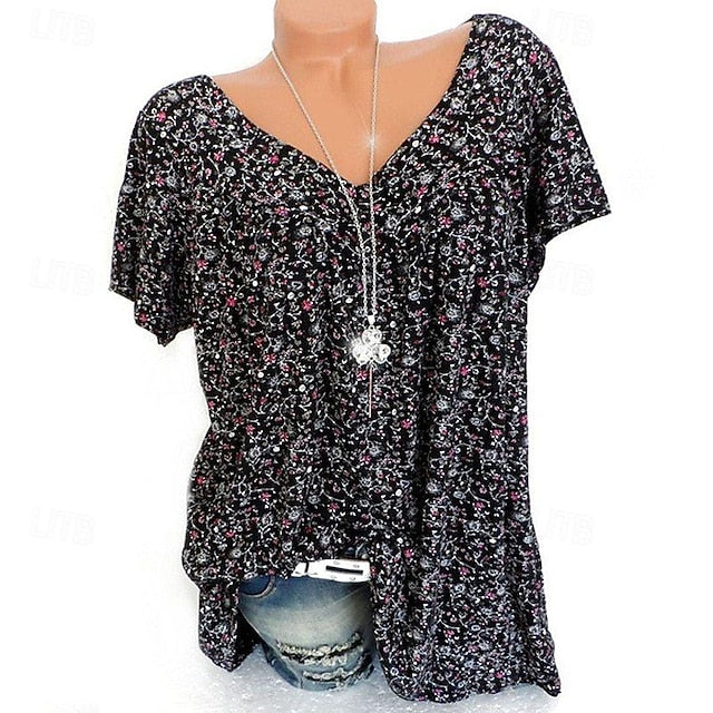 Women's Shirt Blouse Stylish Modern Floral Print Short