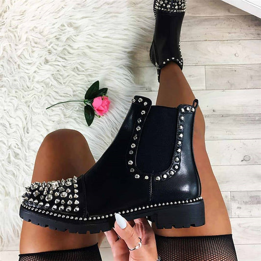 – for Studded Women Black Chunky Chelsea Boots Ankle Sole