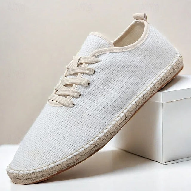 with Espadrille Rope Lace-Up Canvas Men's Shoes Jute Beige